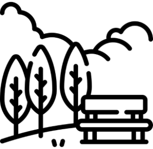 Icône d’un grand espace de nature très agréable avec des arbres et un banc, propice à un travail thérapeutique.