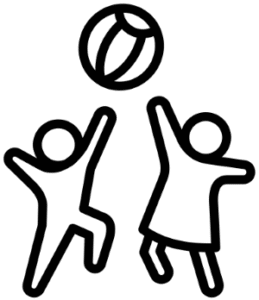 Icône d’enfants complices qui s’amusent en pleine nature avec un ballon et dans la bonne humeur.