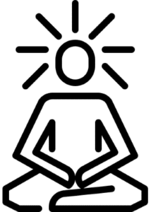 Icône d’un être humain assis en posture du lotus et avec la tête en forme de soleil.