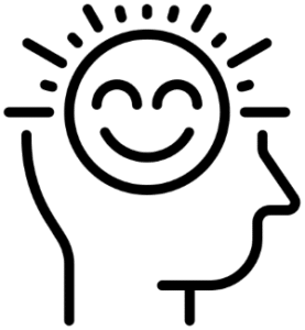 Icône d’une tête humaine sous forme de soleil et avec un émoji heureux à l’intérieur.